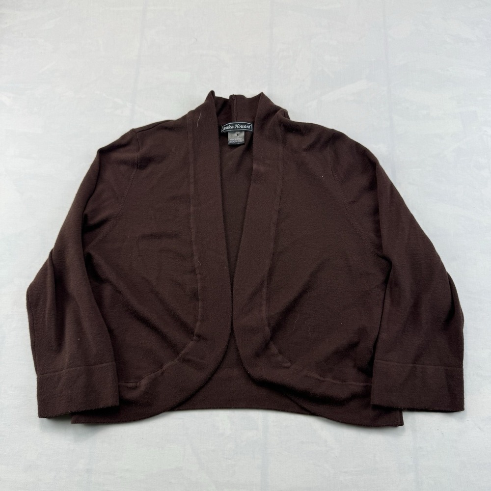 Jessica Howard Open Front Shrug Cardigan Women's XL Brown 3/4 Sleeve